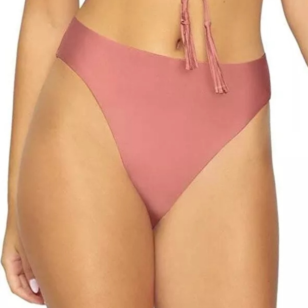 Pilyq Kimmy High Waist Full Bikini Bottom | Swim Bottoms | Dusty Rose | NWT